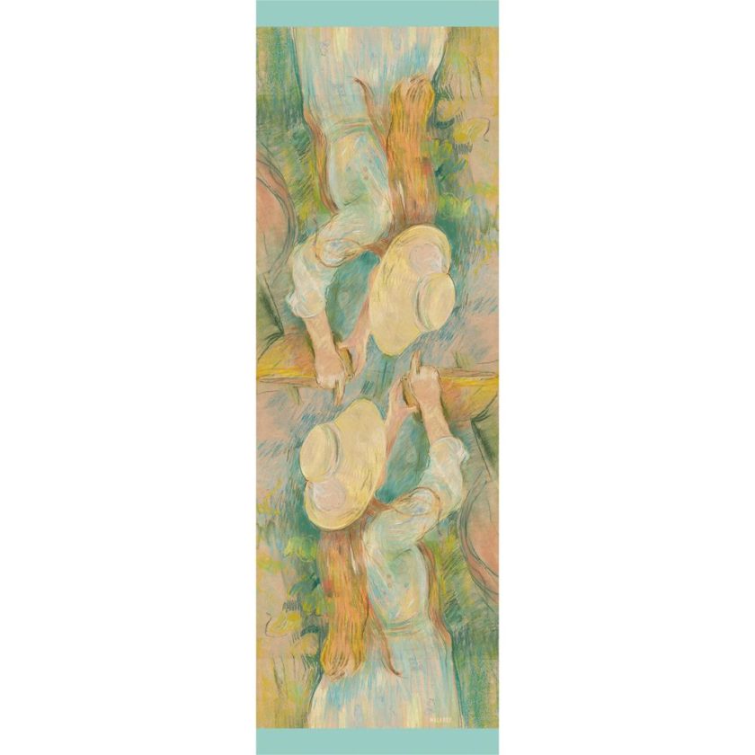 Echarpe en soie, mousseline de soie imprimée Morisot, Jeune Fille au Panier col 3 bleu