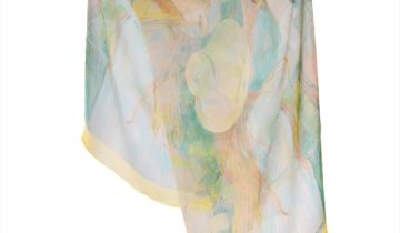 Echarpe en soie 43×140, mousseline de soie imprimée Morisot, Jeune Fille au Panier – Jaune