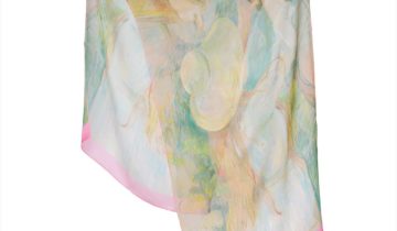 Echarpe en soie 43×140, mousseline de soie imprimée Morisot, Jeune Fille au Panier – Rose