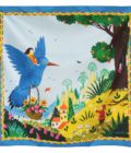 Bandana en soie, Twill de Soie imprimé Delphine et L'oiseau, de l'artiste Alain Thomas col 2 bleu