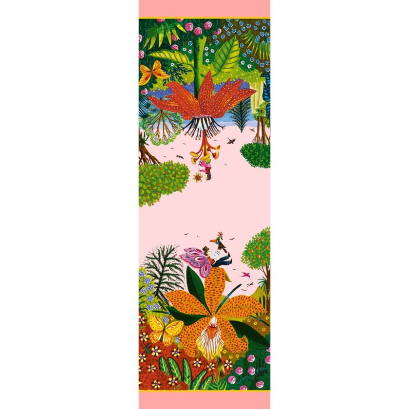 Echarpe en soie, mousseline de soie imprimée Fleurs, de l'artiste Alain Thomas col 1 rose