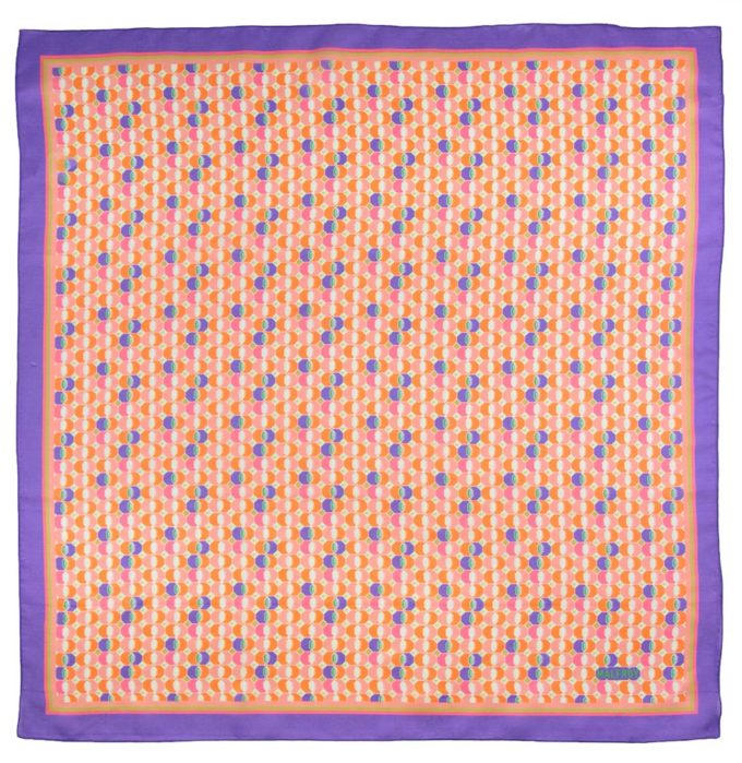 Carré en soie 67, Pongé de soie imprimé Imbriqué col 4 rose violet