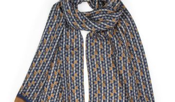 Echarpe en laine et soie 46×180 imprimée Absolu – Bleu Marine