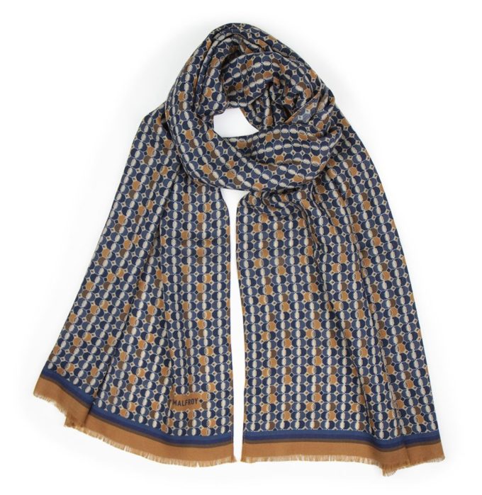 Echarpe en laine et soie Absolu col 2 Marine Tabac