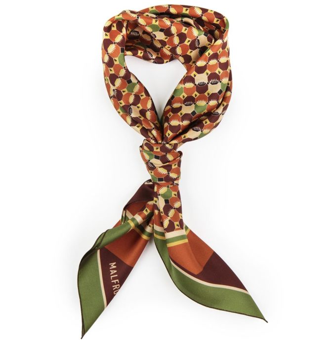 Carré en soie 67, Twill de soie imprimé Géométrique Col 2 camel vert