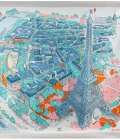 Carré de soie 67, twill de soie imprimé Eiffel Paris de l'Artiste Emilie Ettori - Bleu