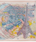 Carré de soie 67, twill de soie imprimé Eiffel Paris de l'Artiste Emilie Ettori - Beige