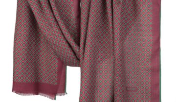 Echarpe en laine et soie 67×180 imprimée Fusion – Bordeaux