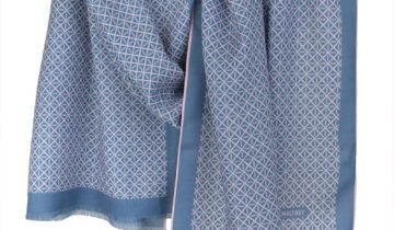 Echarpe en laine et soie 67×180 imprimée Fusion – Bleu