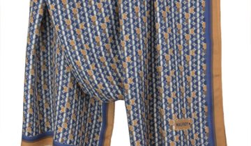 Echarpe en laine et soie 67×180 imprimée Essaim – Bleu Marine