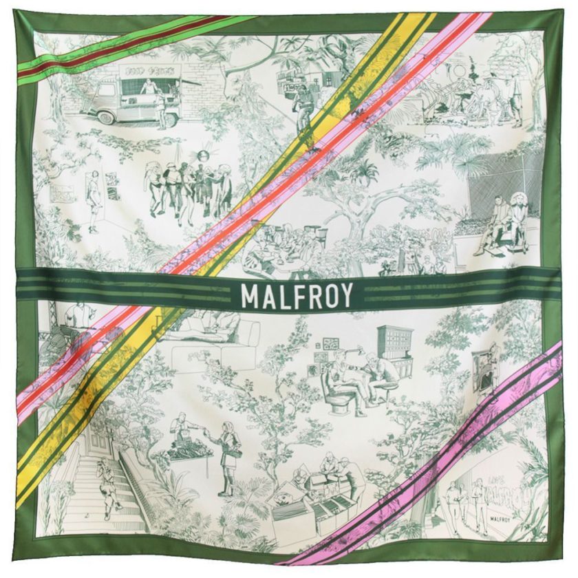 Carré en soie 120, Twill de soie imprimée Toile de Jouy Sport Var 3 Vert 3