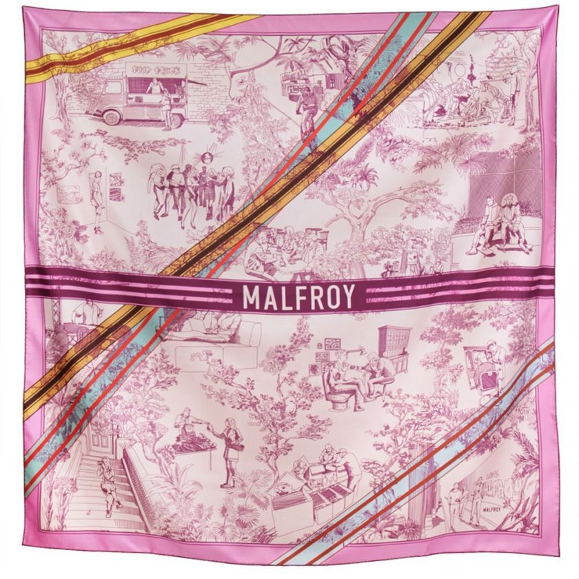 Carré en soie 120, Twill de soie imprimée Toile de Jouy Sport Var 4 Rose 3