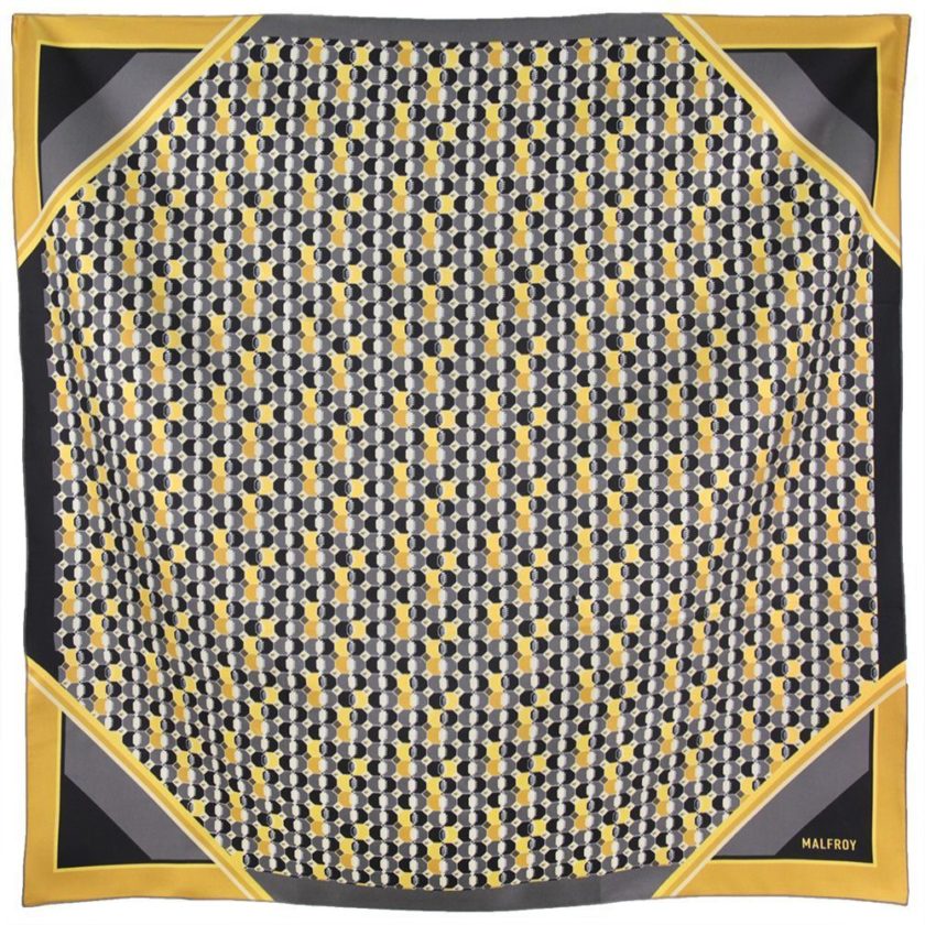 Carré en soie 67, Twill de soie imprimé Géométrique Col 1 noir or