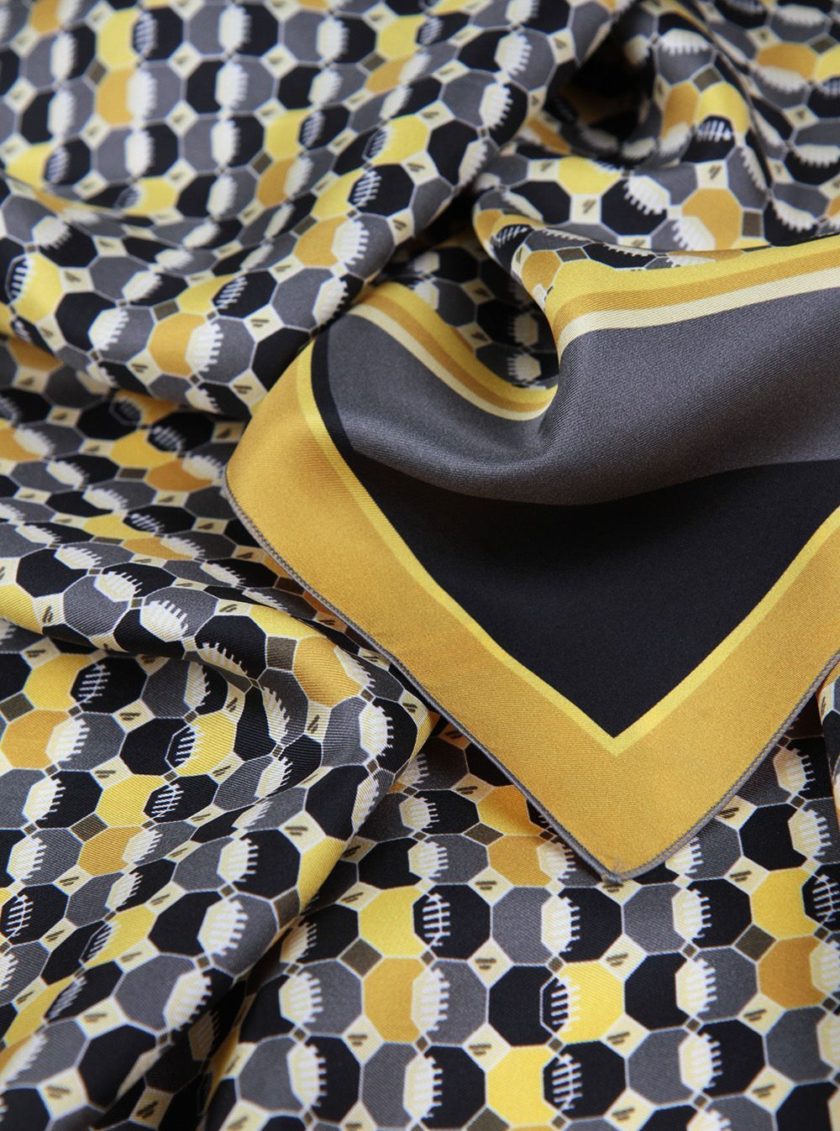 Carré en soie 67, Twill de soie imprimé Géométrique Col 1 noir or