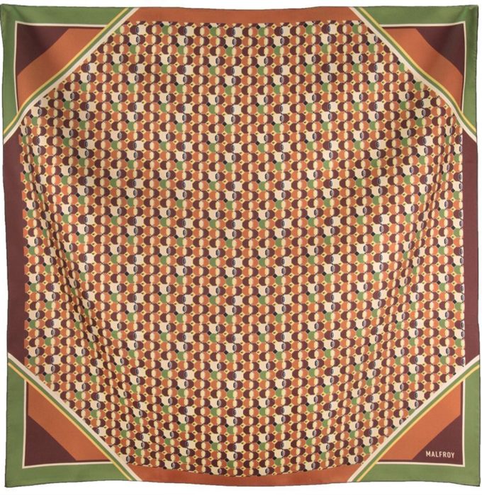 Carré en soie 67, Twill de soie imprimé Géométrique Col 2 camel vert