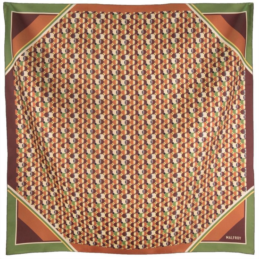 Carré en soie 67, Twill de soie imprimé Géométrique Col 2 camel vert