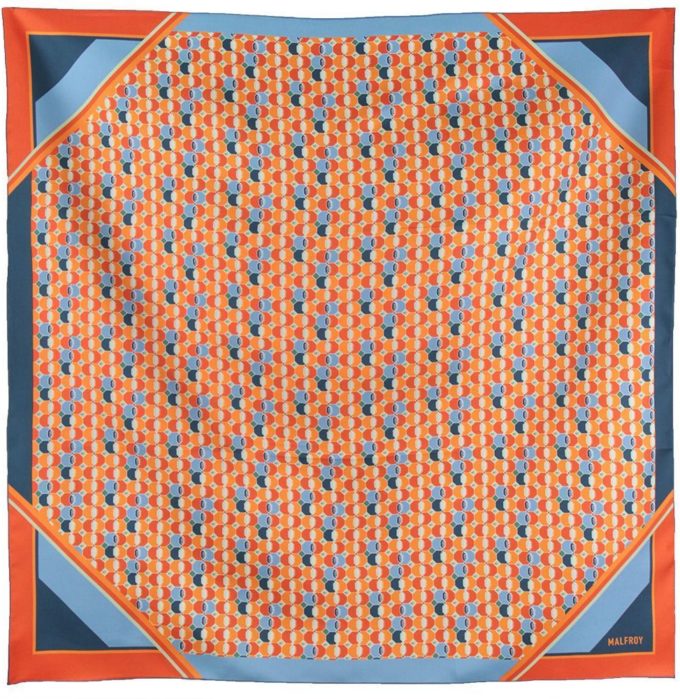 Carré en soie 67, Twill de soie imprimé Géométrique Col 3 potiron jeans
