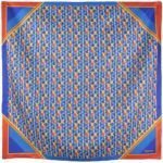 Carré de soie 67, Twill de soie imprimé Géométrique – Bleu Orange