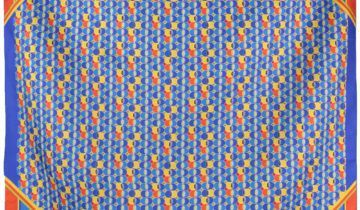 Carré de soie 67, Twill de soie imprimé Géométrique – Bleu Orange