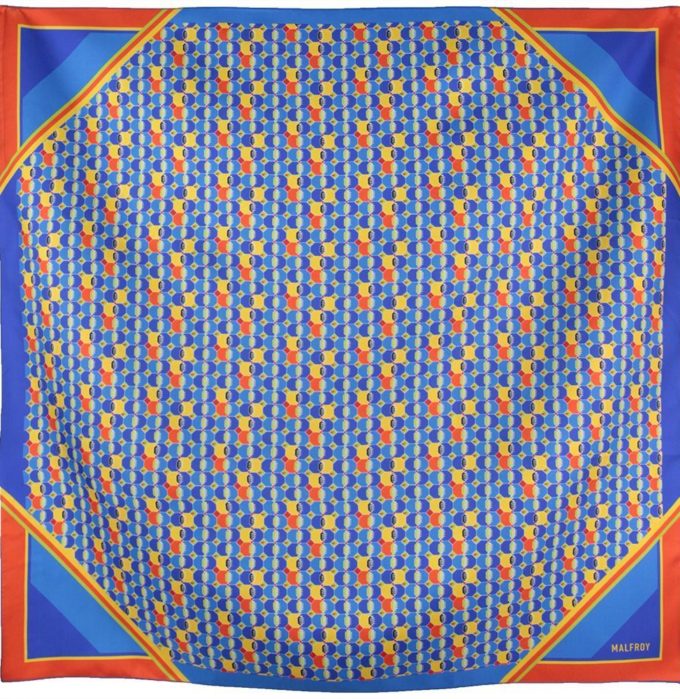 Carré en soie 67, Twill de soie imprimé Géométrique Col 5 Bleu Orange