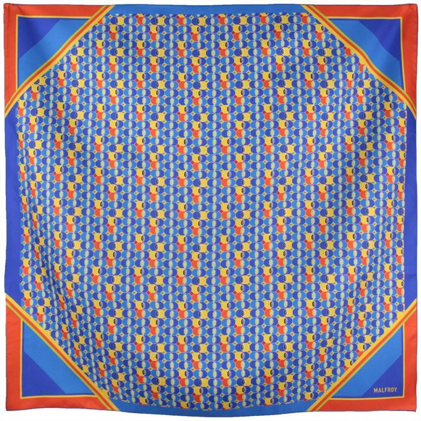 Carré en soie 67, Twill de soie imprimé Géométrique Col 5 Bleu Orange