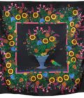 Carré de soie, twill de soie imprimé Bouquet aux 3 Soleils de l'artiste Alain Thomas Var 1 Noir 2
