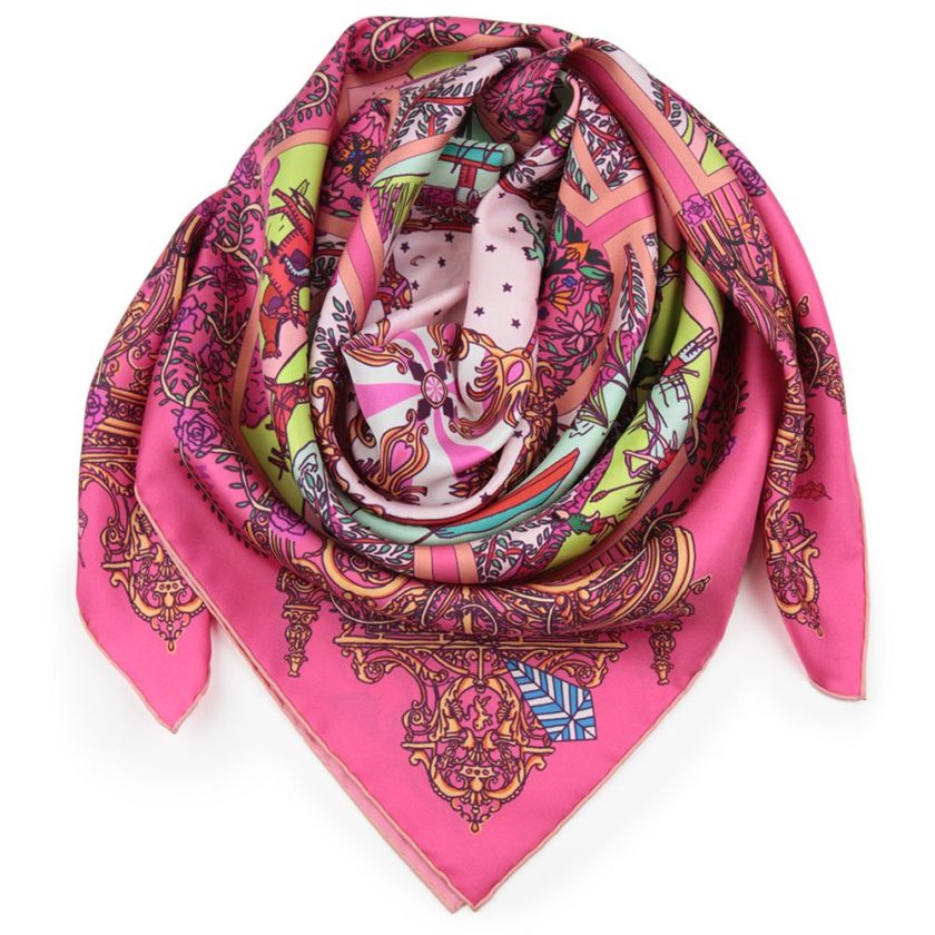 Carré de soie, twill de soie imprimé Parc de la Tête D'or Var 5 Rose 3