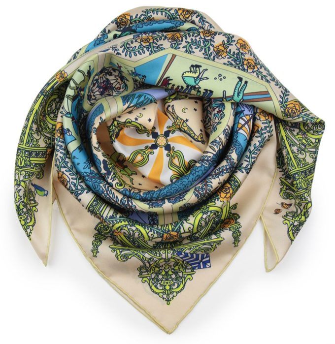 Carré de soie, twill de soie imprimé Parc de la Tête D'or Var 6 Vert Pâle 3