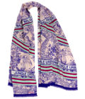 Echarpe en laine et soie 67x180 imprimée Toile de Jouy - Bleu