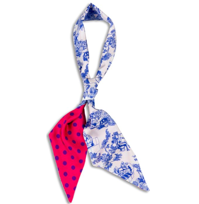 Twilly en twill de soie imprimé Quotidien et Gros Pois col 3 Bleu