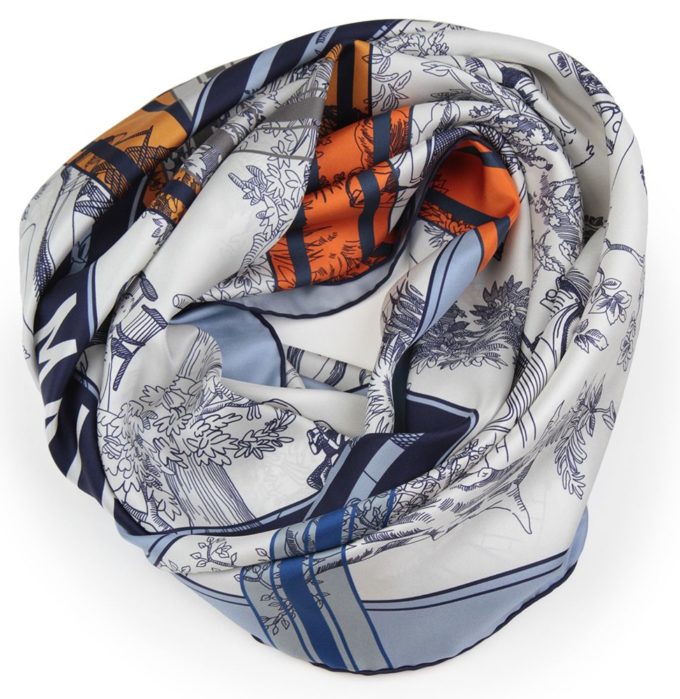 Carré en soie 120, Twill de soie imprimée Toile de Jouy Sport Var 2 Jeans