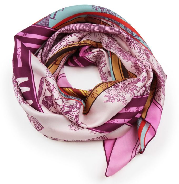Carré en soie 120, Twill de soie imprimée Toile de Jouy Sport Var 4 Rose 3