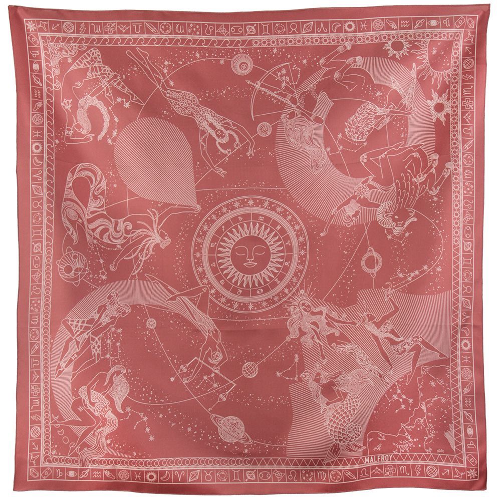 Bandana en soie, Twill de soie imprimé Zodiaque Col 3 terracotta