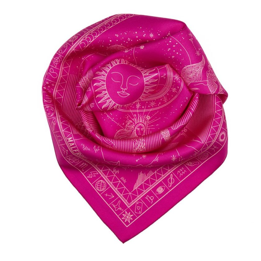 Carré en soie 67, Twill de soie imprimé Zodiaque Col 7 Fuchsia