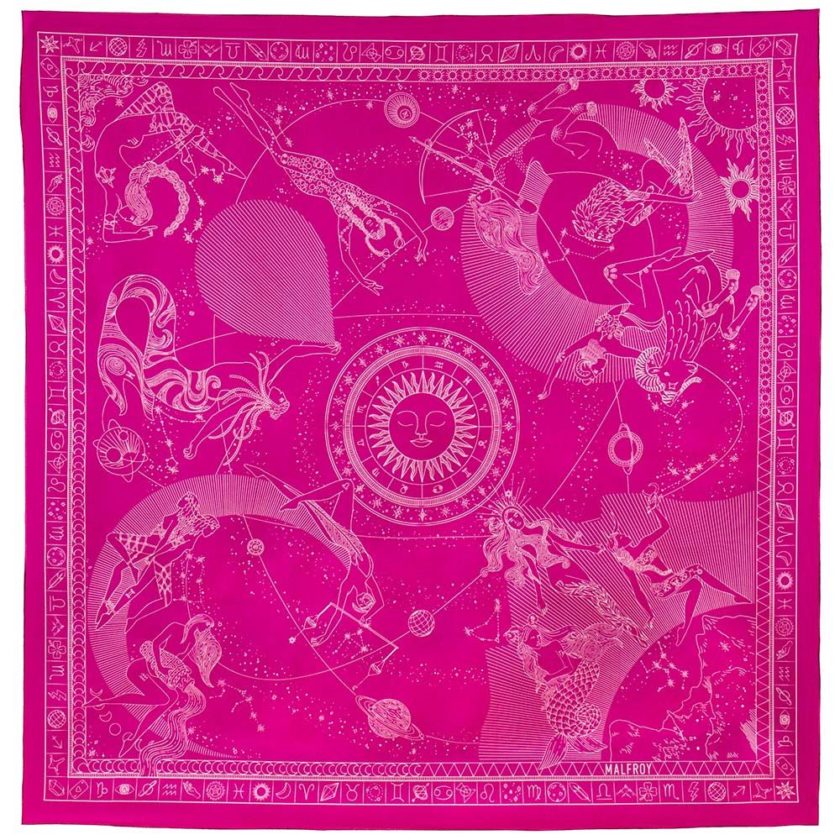 Carré en soie 67, Twill de soie imprimé Zodiaque Col 7 Fuchsia