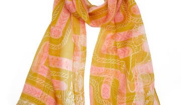 Echarpe en soie 43×140, mousseline de soie imprimée Le fil D’Ariane – Orange Rose
