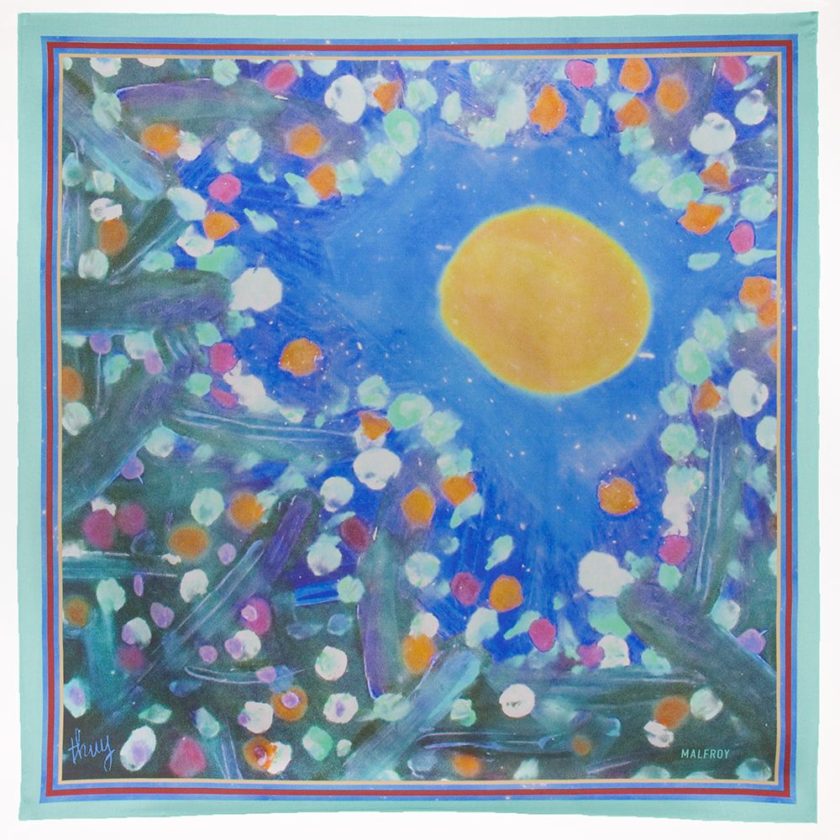 Carré de soie 67, Pongé de soie imprimé Clairière de l'Artiste Thuy Col 3 Bleu