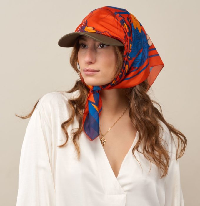 Bandana en soie, Pongé de soie imprimé San Francisco Col 2 Rouge bleu marine