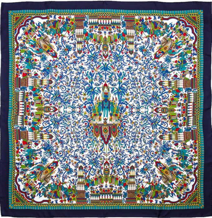 carré de soie, Twill de soie imprimé indien 90x90 cm col 2 Marine 2