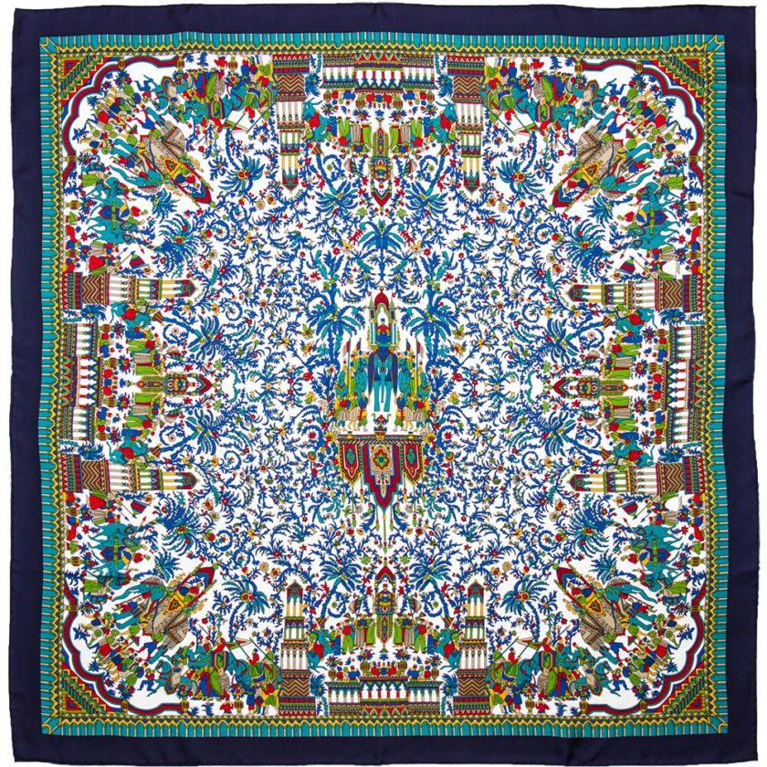 carré de soie, Twill de soie imprimé indien 90x90 cm col 2 Marine 2