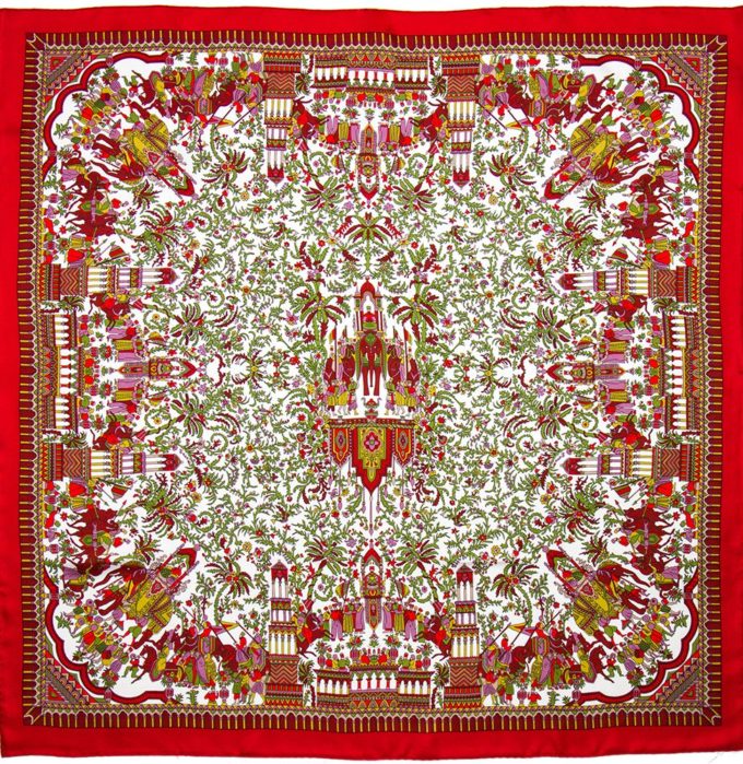 carré de soie, twill de soie imprimé Indien 90x90 cm col 1 rouge