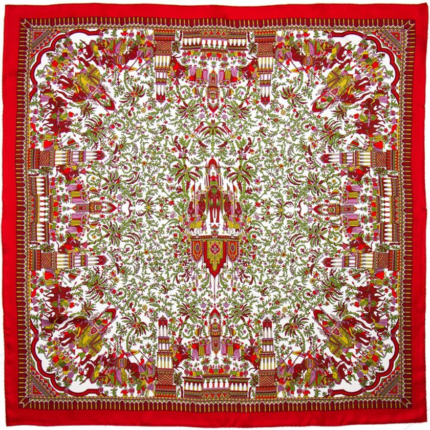 carré de soie, twill de soie imprimé Indien 90x90 cm col 1 rouge