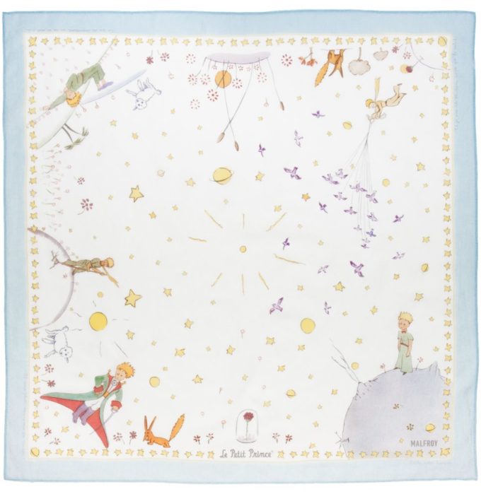 carré en coton soie 67 imprimé rêverie du Petit Prince col 1 Bleu Ciel