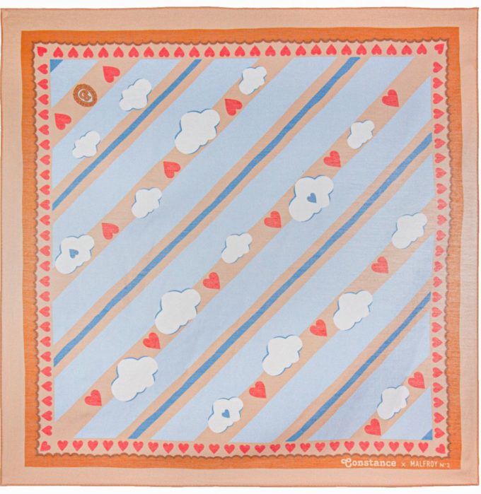 Carré en coton et soie 67 imprimé Gourmandise de Constance au pays de Bambi - Col 1 Beige 1 BEIGE 2