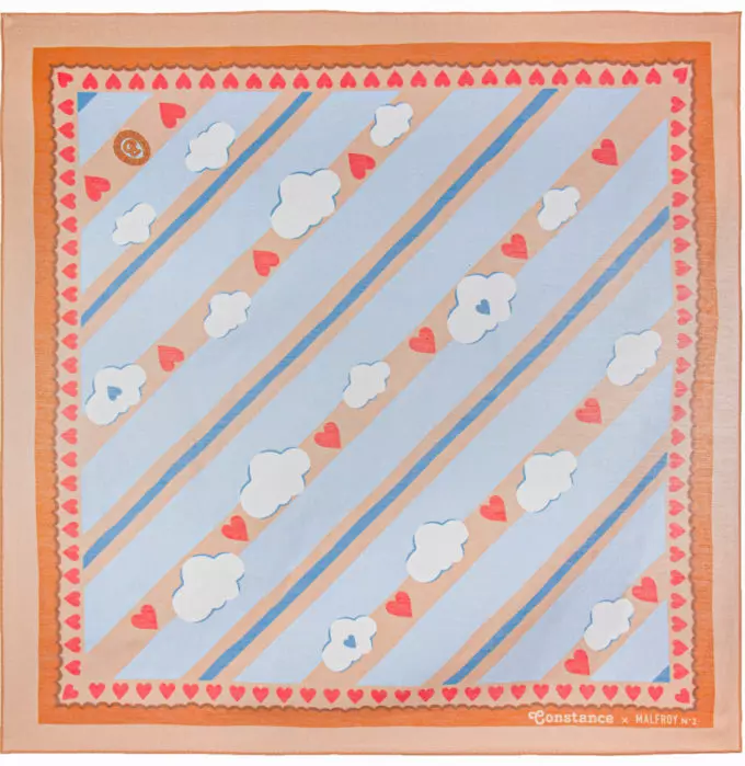 Carré en coton et soie 67 imprimé Gourmandise de Constance au pays de Bambi - Col 1 Beige 1 BEIGE 2