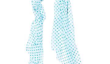 Echarpe en soie 43×140, mousseline de soie imprimée Pois – Turquoise