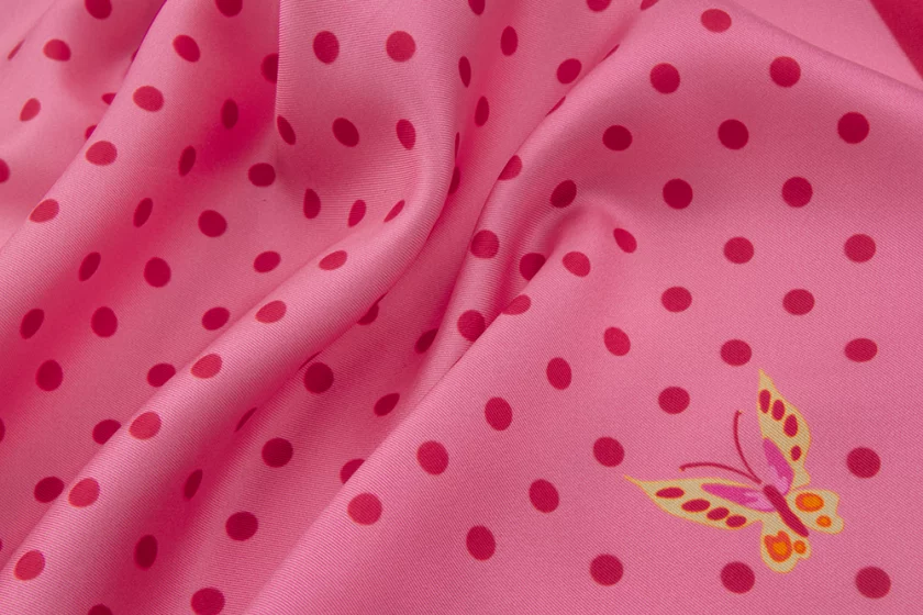 Carré de soie 49, twill de soie imprimé Pois - Rose