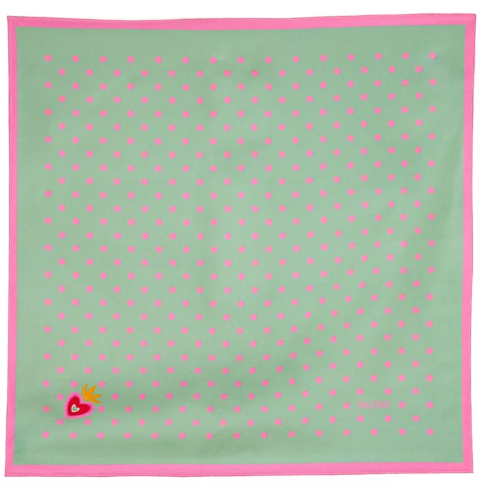 Carré de soie 49, twill de soie imprimé Pois - Vert Rose 2