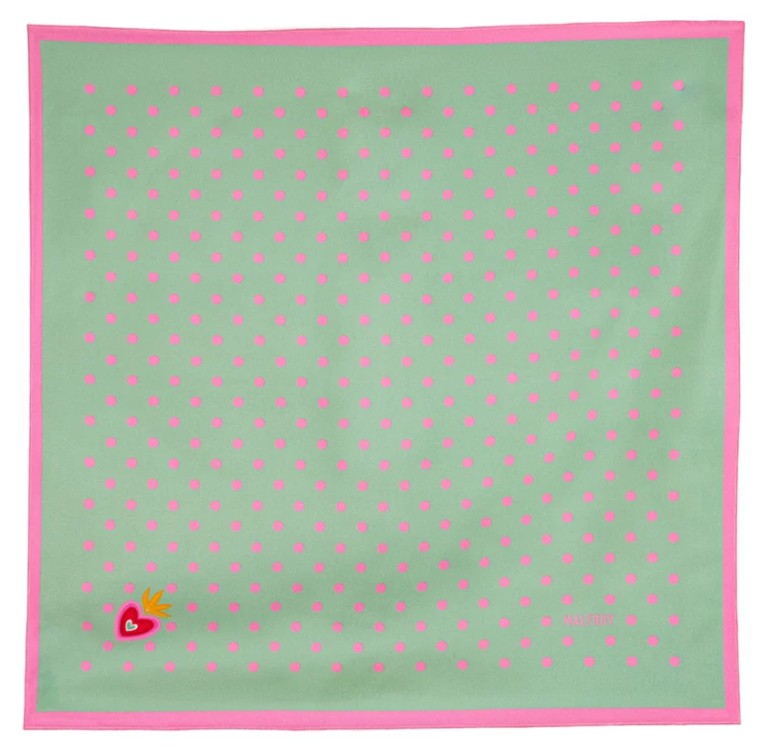 Carré de soie 49, twill de soie imprimé Pois - Vert Rose 2