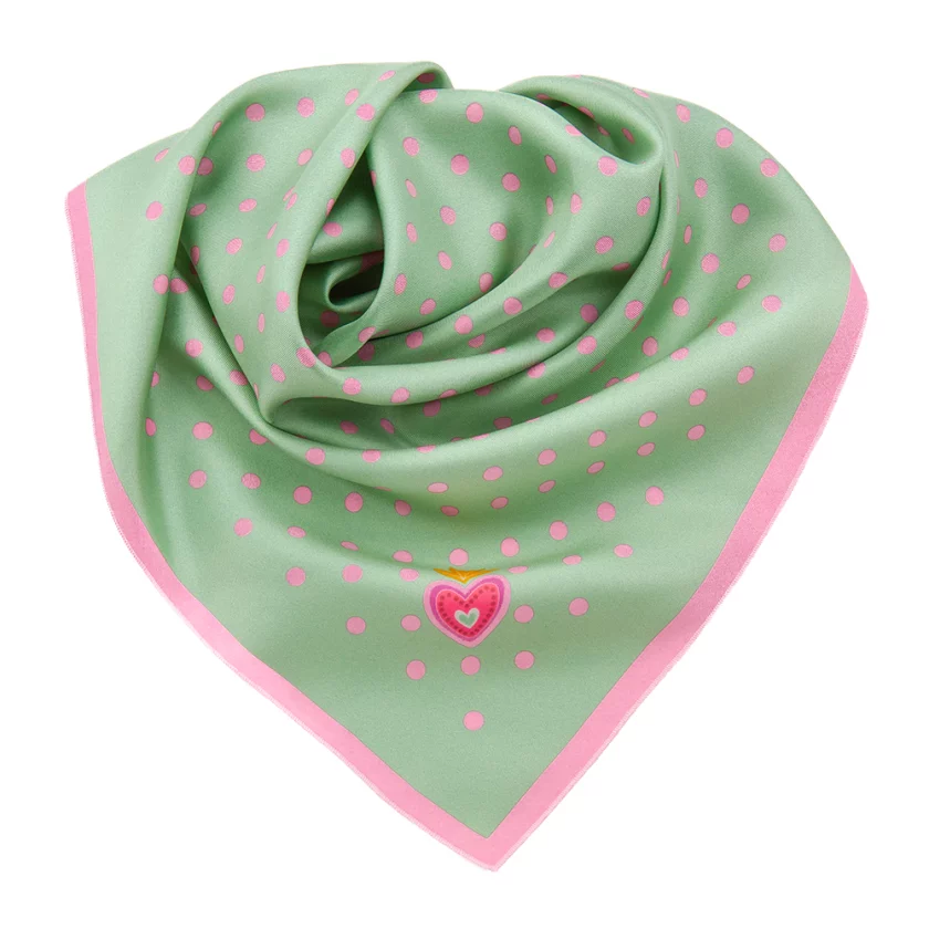 Carré de soie 49, twill de soie imprimé Pois - Vert Rose 2